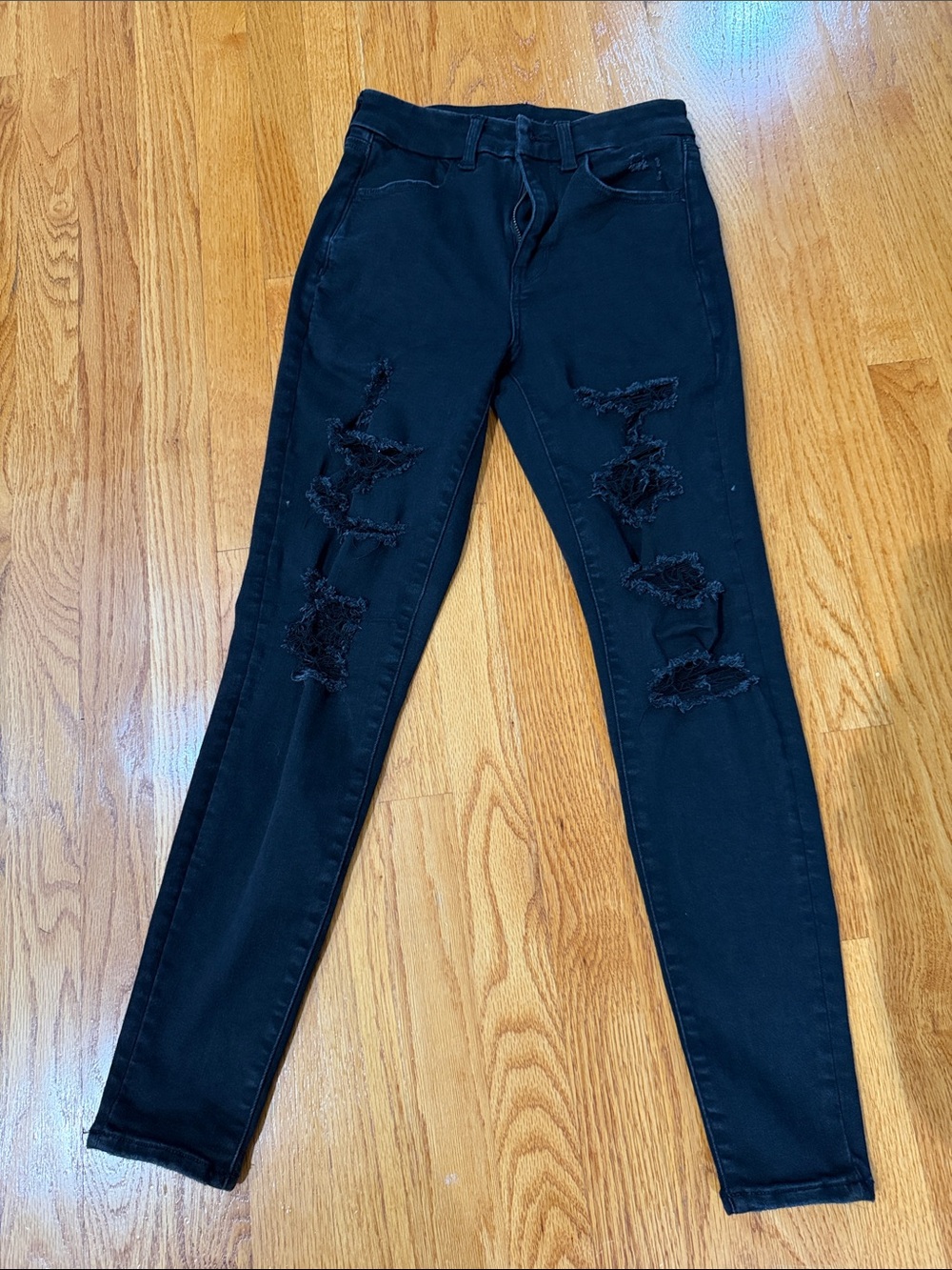 Black Distressed Skinny Jeans for Women